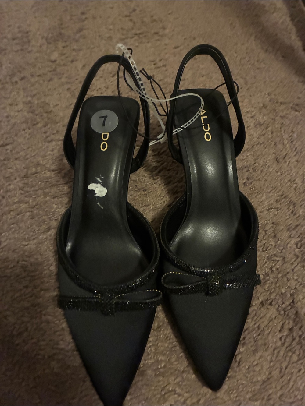 Aldo Black Pointed Toe Slingback Heels with Bow Trim